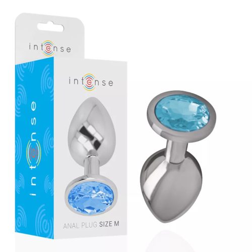 Metall-aluminium-analplug mit blauem glas, grösse m – hochwertige intime Kosmetik